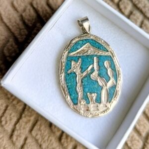 Vintage  925 Silver And Tourquise Pendant. Mexican